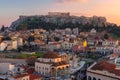 Athens old town and the Parthenon Temple of the Acropolis at sunset. Royalty Free Stock Photo