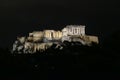 Athens - Panoramic view at night of the illuminated Parthenon of the Acropolis seen from Pnyx Hill, Athens Royalty Free Stock Photo