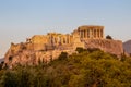 Athens - Panoramic view during sunset of the Parthenon of the Acropolis seen from Filopappou Hill, Athens, Greece Royalty Free Stock Photo