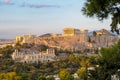 Athens - Panoramic view during sunset of the Parthenon of the Acropolis seen from Filopappou Hill, Athens, Greece Royalty Free Stock Photo