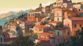 Athens Renaissance: Vibrant Colored Houses And Multilayered Perspective