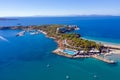 Athens Greece Riviera, Asteras Vouliagmeni panorama. Aerial drone view Royalty Free Stock Photo