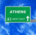 ATHENS road sign against clear blue sky Royalty Free Stock Photo