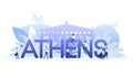 Athens skyline, monochrome silhouette. Greek temple. Vector illustration.