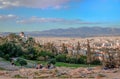 The Athens skyline and the National Observatory seen from Pnyx. Athens, Greece. Royalty Free Stock Photo