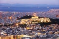 Athens skyline panorama with Acropolis in Greece from peak Lycabettus at night