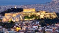 Athens skyline panorama with Acropolis in Greece from peak Lycabettus at night