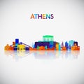 Athens skyline silhouette in colorful geometric style.