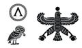 Athens and Sparta flags against Persian Empire flag. Ancient symbol Sparta, Athens polis vector illustration Royalty Free Stock Photo