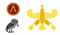 Athens and Sparta flags against Persian Empire flag. Ancient symbol Sparta, Athens polis vector illustration.