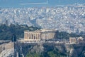 Athens in spring, view from hill, cityscape with Acropolis, streets and buildings, ancient urbal culture