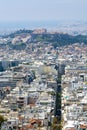 Athens in spring, view from hill, cityscape with streets and buildings, ancient urbal culture