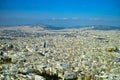 Athens in spring, view from hill, cityscape with streets and buildings, ancient urbal culture