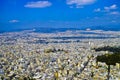 Athens in spring, view from hill, cityscape with streets and buildings, ancient urbal culture