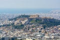 Athens in spring, view from hill, cityscape with streets and buildings, ancient urbal culture