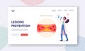 Atherosclerosis Health Care Landing Page Template. Tiny Medic Character Yell to Megaphone near Huge Blood Vessel Royalty Free Stock Photo