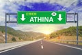 Athina road sign on highway Royalty Free Stock Photo