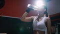 Athlete Asian Woman Drinking Pure Water After Workout Exercise