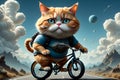 athlete cat rides a bicycle.