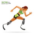 Athlete with a disability. Paralympic. Running. Athletic woman. The prosthetic leg.Championship. Athletics. Vector