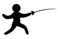 The athlete fights with a sword. Silhouette. The man is engaged in fencing