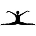 Athlete girl in twine pose, black silhouette in a flat style. Design suitable for dancing emblems, fitness logo, yoga, gymnastics