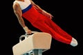 athlete gymnast exercise pommel horse in championship gymnastics