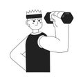 Athlete with headband lifting weight monochromatic flat vector character