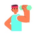 Athlete with headband lifting weight semi flat colorful vector character