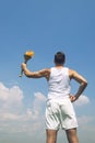 Athlete Holding Sport Torch Blue Sky