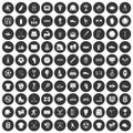 100 athlete icons set black circle Royalty Free Stock Photo