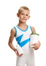 Athlete with jar of vitamins Royalty Free Stock Photo