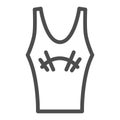 Athlete jersey line icon, Gym concept, sportswear for gym sign on white background, tank top with barbell icon in