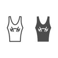 Athlete jersey line and solid icon, Gym concept, sportswear for gym sign on white background, tank top with barbell icon