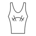 Athlete jersey thin line icon, Gym concept, sportswear for gym sign on white background, tank top with barbell icon in