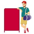 Athlete leaning against a red blank board