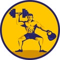 Athlete Lifting Kettlebell Dumbbell Circle Retro Royalty Free Stock Photo