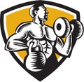 Athlete Lifting Kettlebell Dumbbell Crest Woodcut Royalty Free Stock Photo