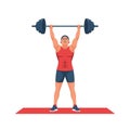 The athlete lifts the barbell. Weight in muscular hand. Bodybuilder in training.