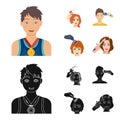 Athlete with a medal, a haircut with an electric typewriter and other web icon in cartoon,black style. Women haircut