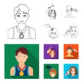 Athlete with a medal, a haircut with an electric typewriter and other web icon in outline,flat style. Women haircut