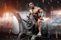 Athlete muscular bodybuilder in the gym training back