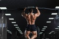 Athlete muscular fitness male model pulling up on horizontal bar Royalty Free Stock Photo