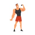 Athlete Muscular Man Taking Selfie Photo, Male Character Photographing Himself with Smartphone Cartoon Vector