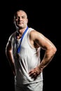 Athlete with olympic gold medal around his neck Royalty Free Stock Photo