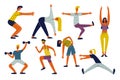 Athlete people do fitness set in flat character design for web. Bundle persons of different women and men training and exercising Royalty Free Stock Photo