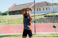 Athlete performing a hammer throw Royalty Free Stock Photo