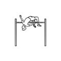 Athlete performing high jump hand drawn outline doodle icon. Royalty Free Stock Photo