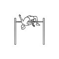 Athlete performing high jump hand drawn outline doodle icon. Royalty Free Stock Photo