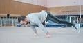 Athlete performing planche push ups at gym